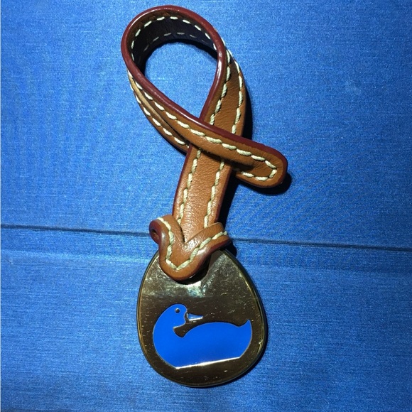 DOONEY & BOURKE GOLD BLUE DUCK WHISKEY BROWN LEATHER KEY FOB BAG CHARM KEYCHAIN - Picture 5 of 6